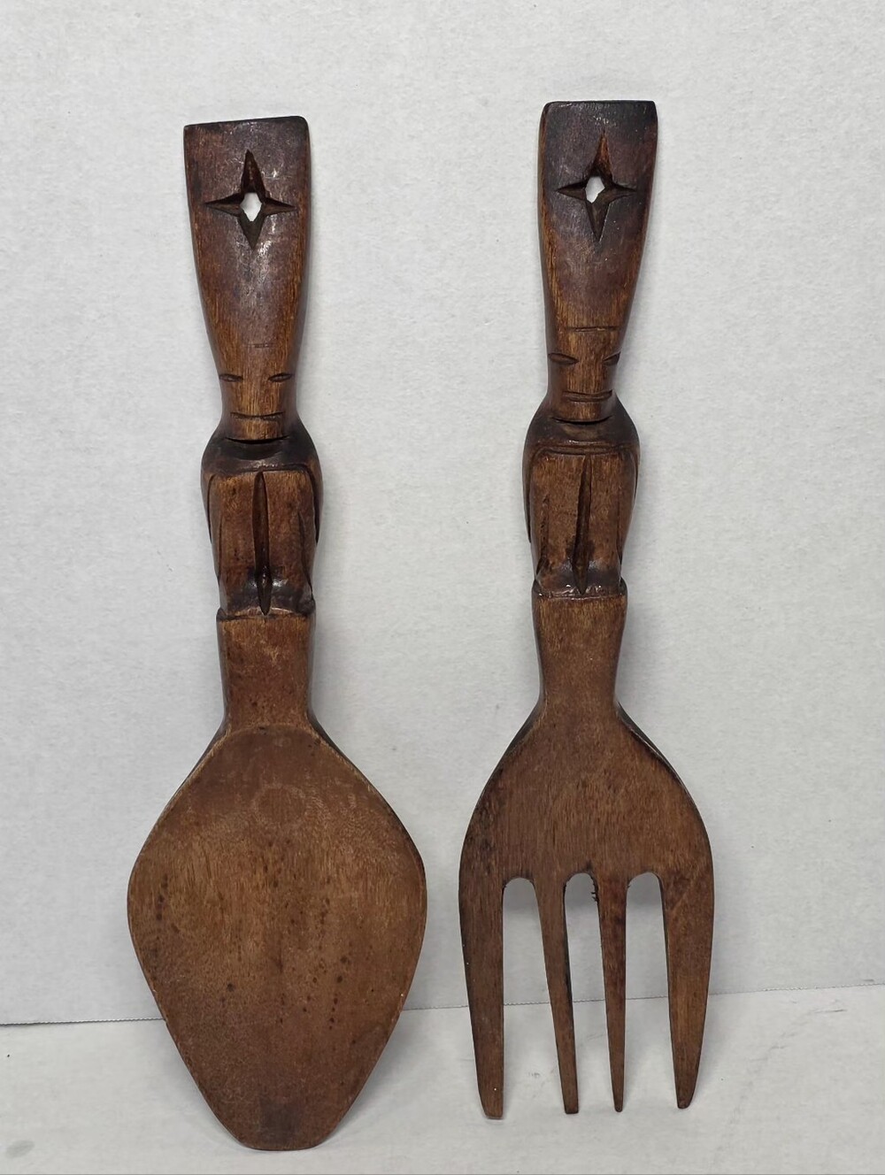 Vintage Wood Spoon & Fork Wall Decor Farmhouse Rustic Salad Totem Figure